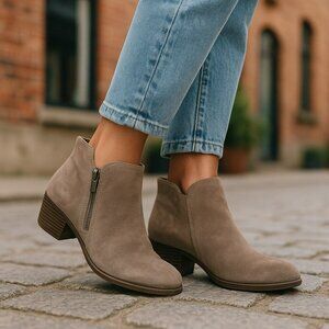 Lucky Brand Womens Size 8.5 Taupe Suede Basel Boot Double Zip Bootie